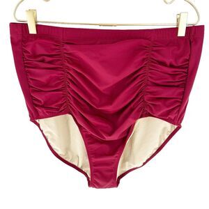 Swimsuits For All Swim Bottom Womens 20 Red High Waist Ruched Beach Pool NEW